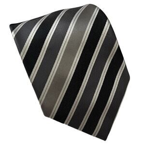 Harve Benard Gray Silver Black White Diagonal Regimental Stripe Tie